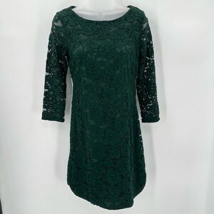 Vince Camuto Dress Sheath Cocktail Womens 4 Dark Green Lace Lined Minidress